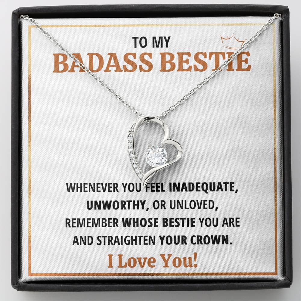 TO MY BADASS BESTIE CROWN HEART NECKLACE GIFT SET - ON CLOUD NINE GIFTS