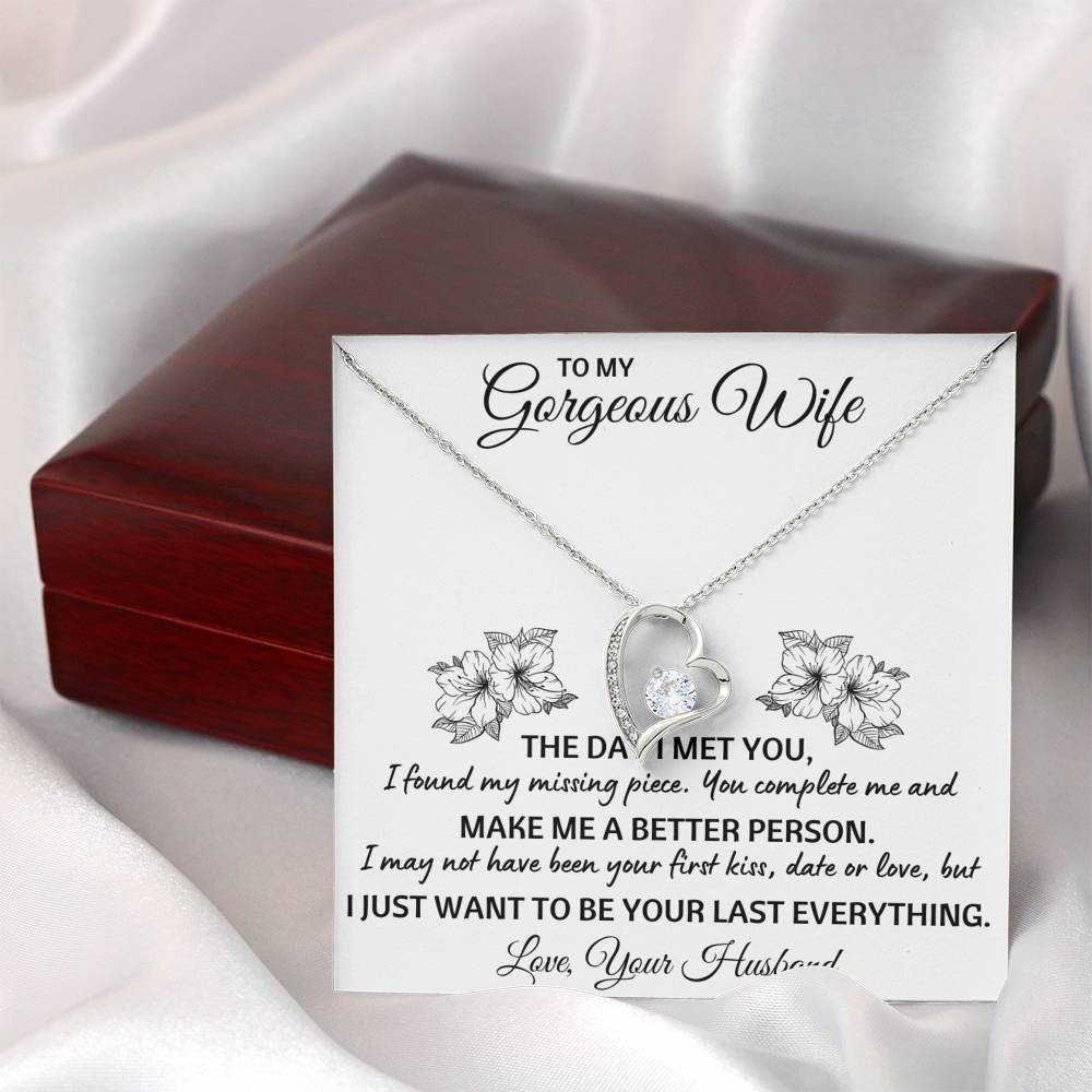 TO MY GORGEOUS WIFE "LAST EVERYTHING" HEART NECKLACE GIFT SET - ON CLOUD NINE GIFTS