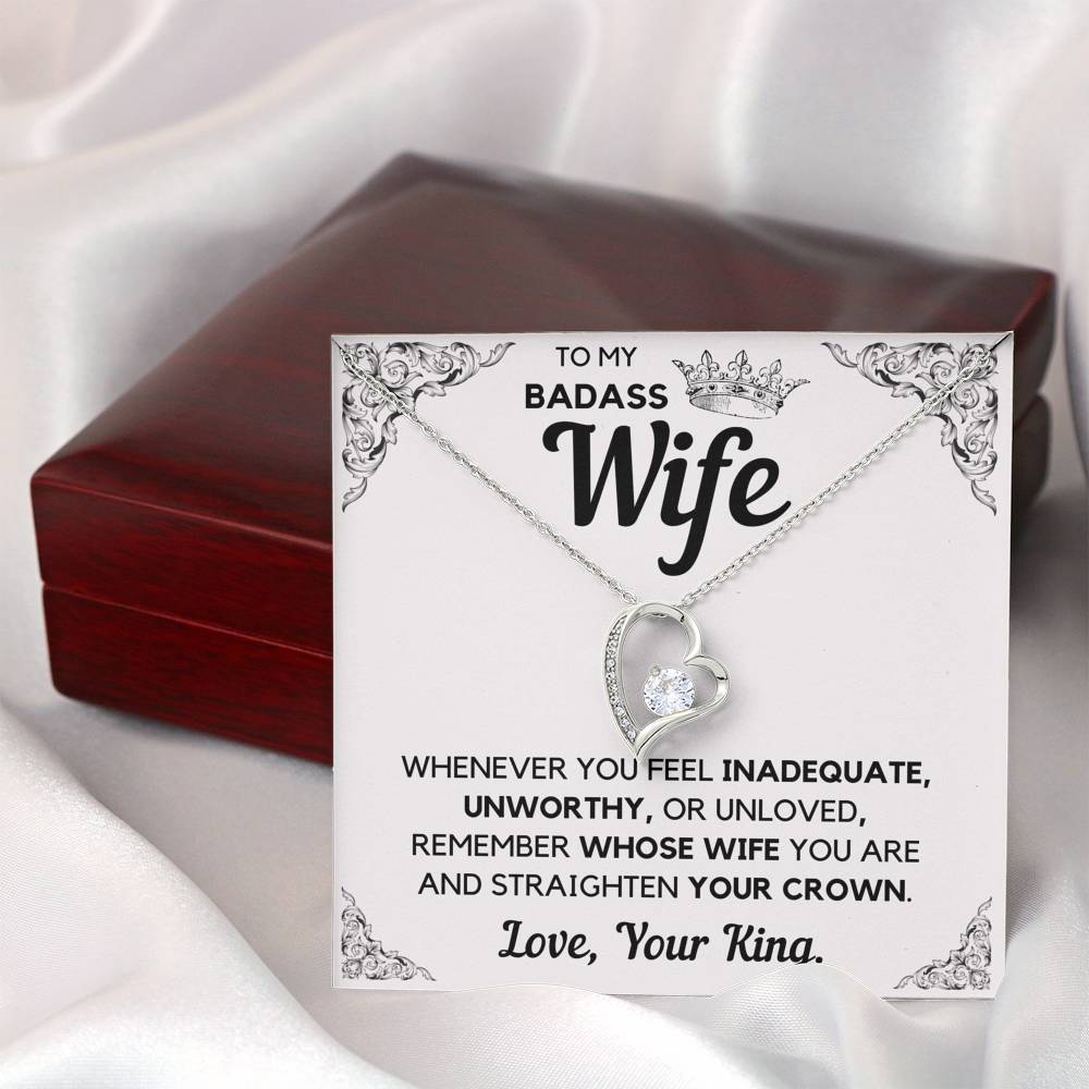TO MY BADASS WIFE CROWN DECORATION HEART NECKLACE GIFT SET - ON CLOUD NINE GIFTS