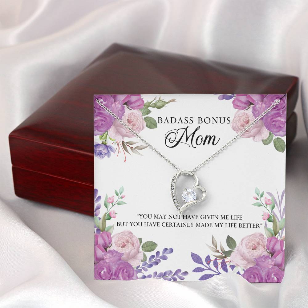 TO MY BADASS BONUS MOM "LIFE-SO" HEART NECKLACE GIFT SET - ON CLOUD NINE GIFTS