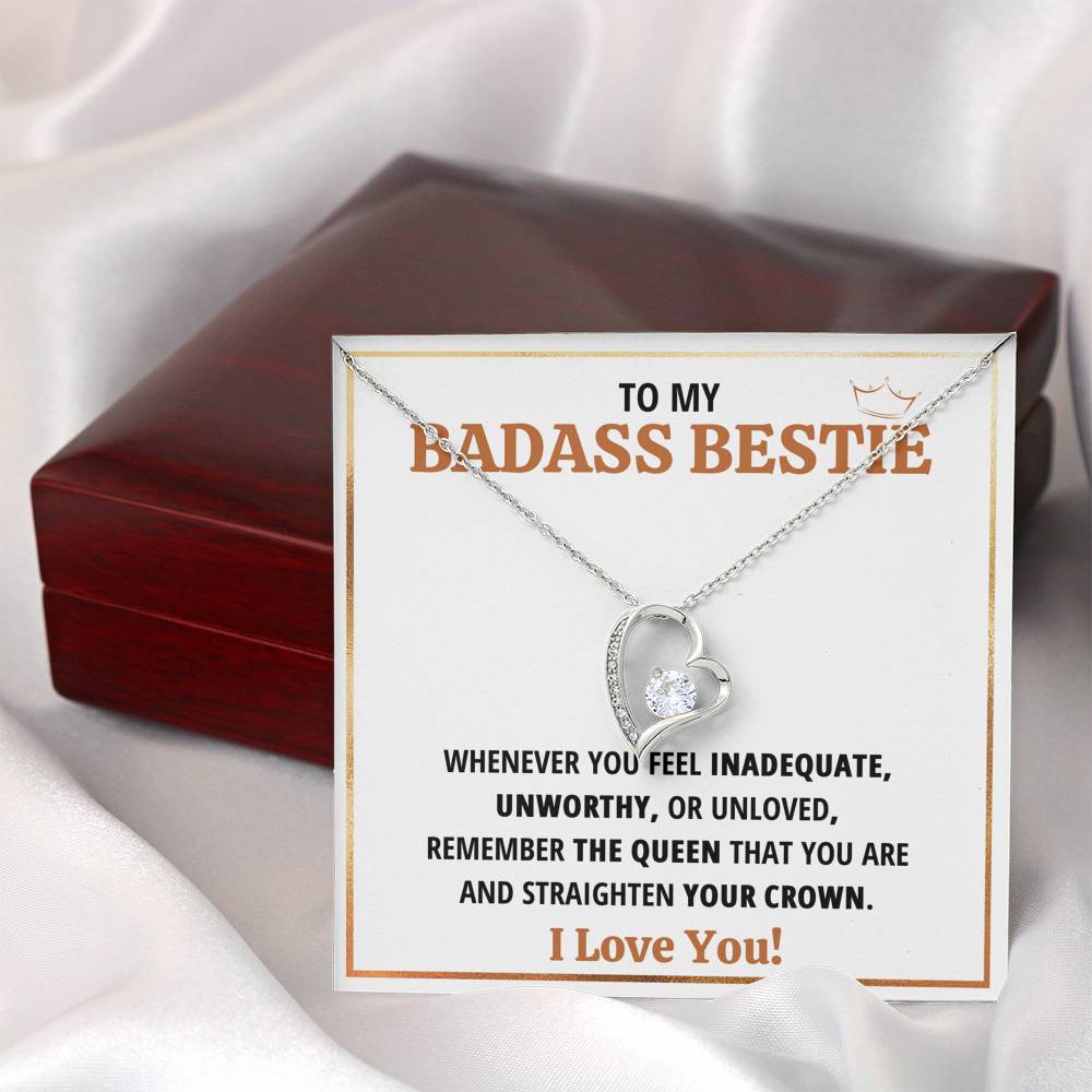 TO MY BADASS BESTIE QUEEN HEART NECKLACE GIFT SET - ON CLOUD NINE GIFTS
