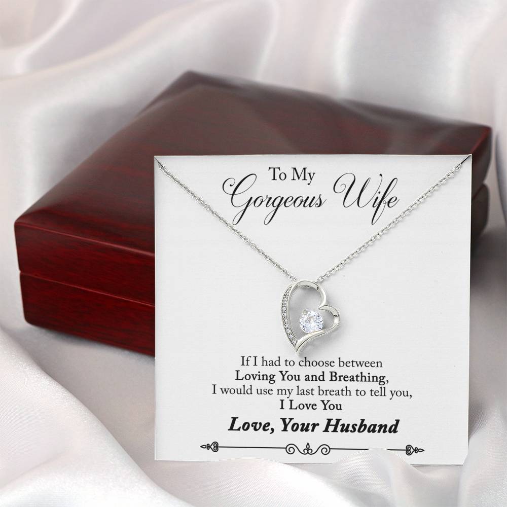 TO MY GORGEOUS WIFE "BREATHING - SO" HEART NECKLACE GIFT SET - ON CLOUD NINE GIFTS
