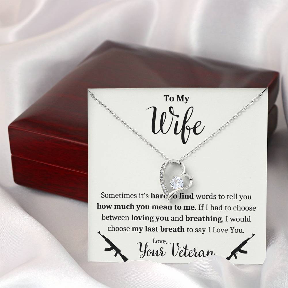 TO MY WIFE "VETERAN - BREATHING" HEART NECKLACE GIFT SET - ON CLOUD NINE GIFTS