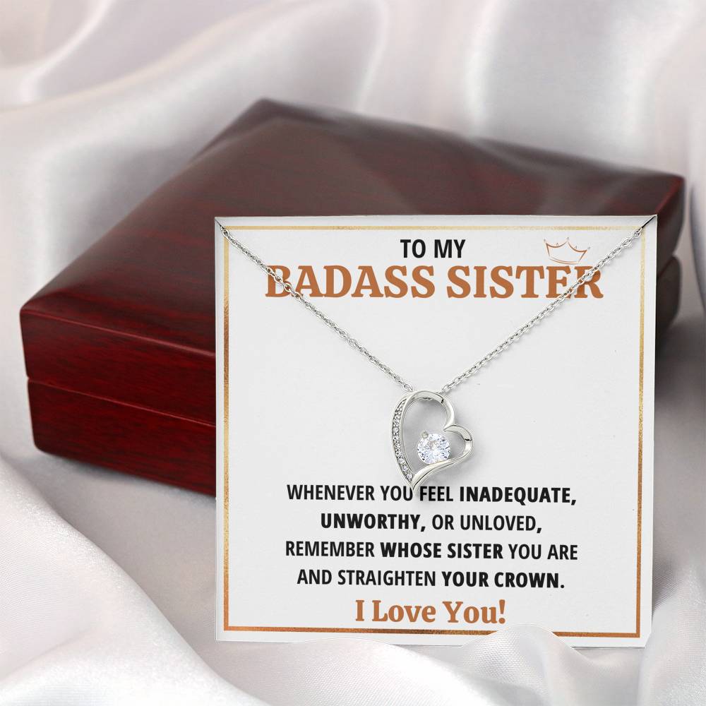 TO MY BADASS SISTER CROWN HEART NECKLACE GIFT SET - ON CLOUD NINE GIFTS