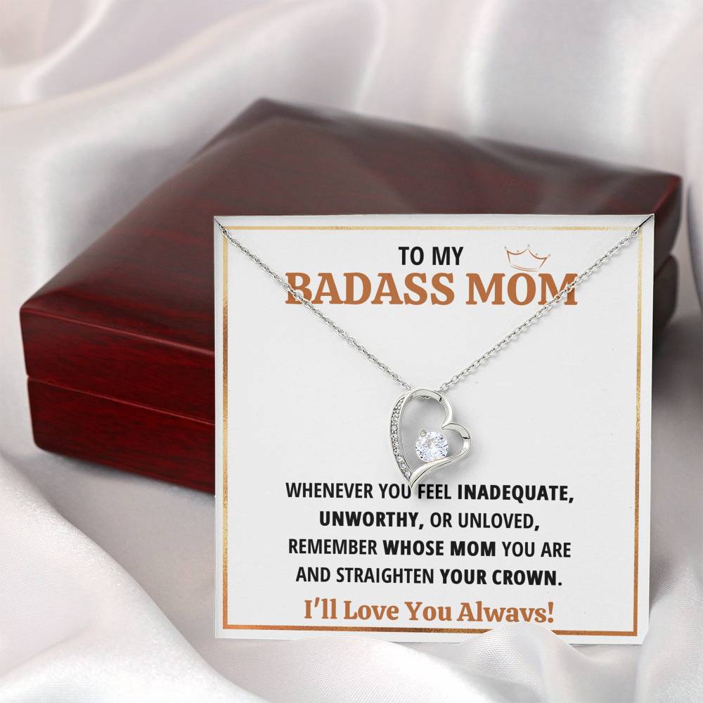 TO MY BADASS MOM CROWN HEART NECKLACE GIFT SET - ON CLOUD NINE GIFTS