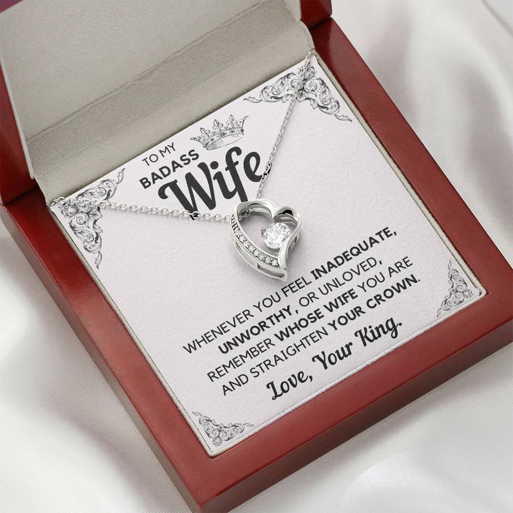 TO MY BADASS WIFE CROWN DECORATION HEART NECKLACE GIFT SET - ON CLOUD NINE GIFTS