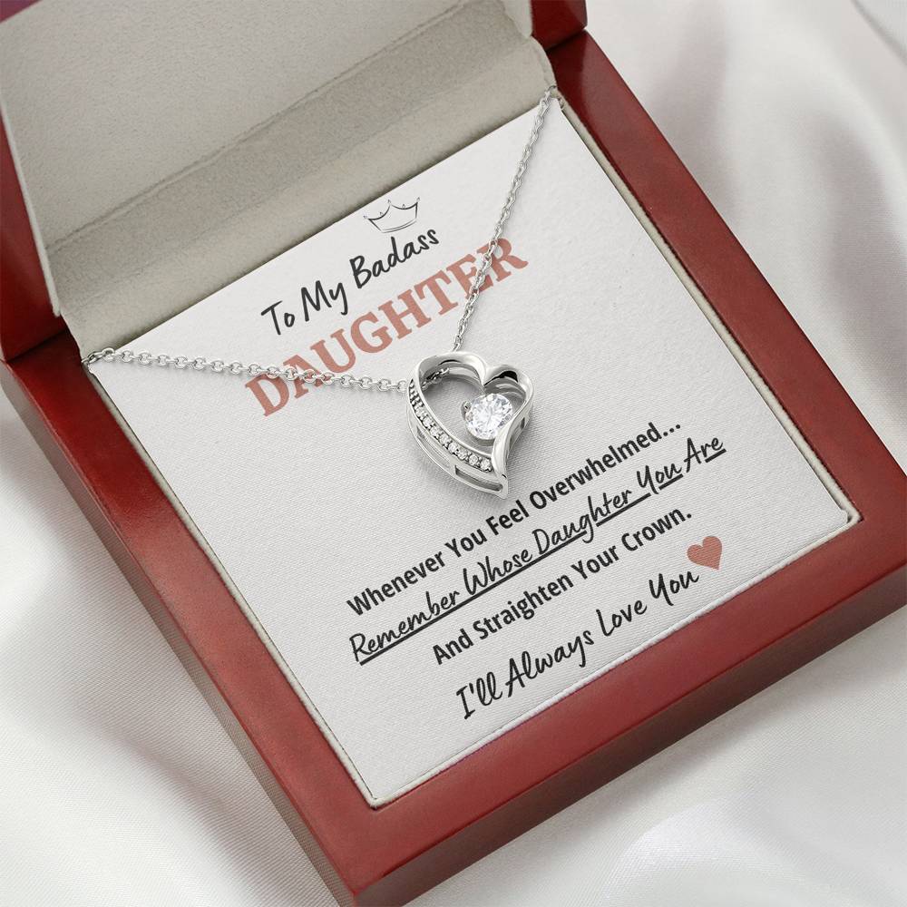 TO MY BADASS DAUGHTER "CROWN" HEART NECKLACE GIFT SET - ON CLOUD NINE GIFTS