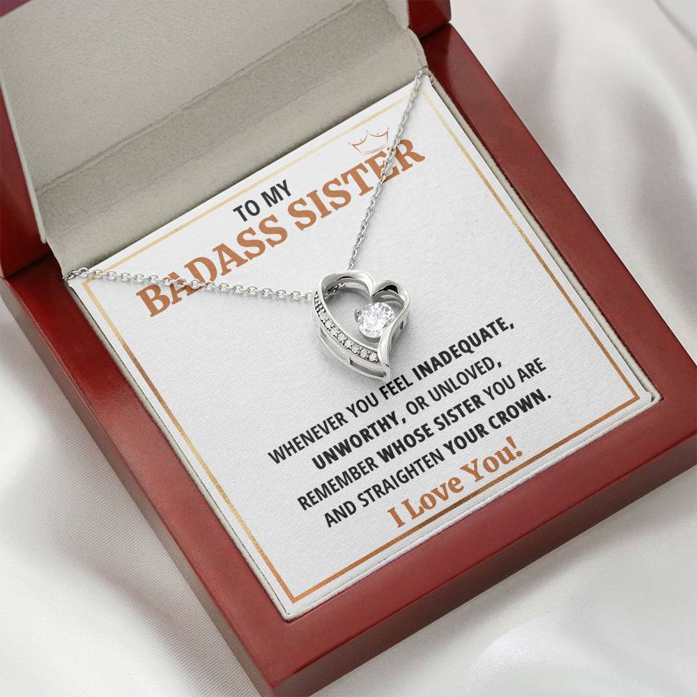 TO MY BADASS SISTER CROWN HEART NECKLACE GIFT SET - ON CLOUD NINE GIFTS