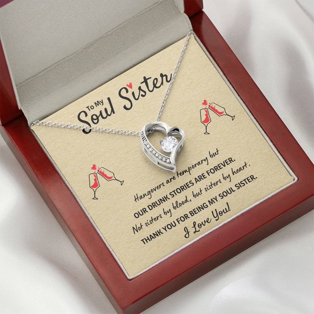 TO MY SOUL SISTER "OUR DRUNK STORIES ARE FOREVER" HEART NECKLACE GIFT SET - ON CLOUD NINE GIFTS