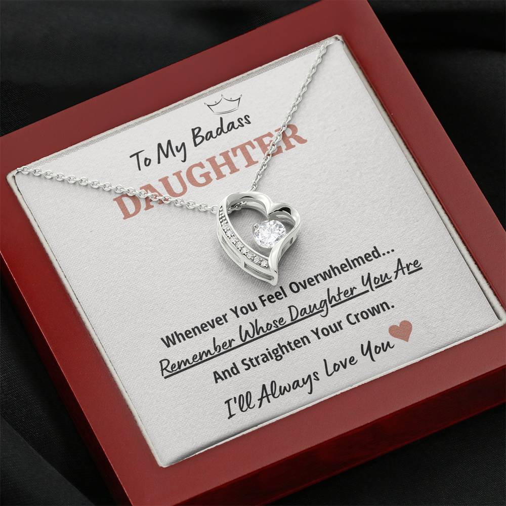 TO MY BADASS DAUGHTER "CROWN" HEART NECKLACE GIFT SET - ON CLOUD NINE GIFTS