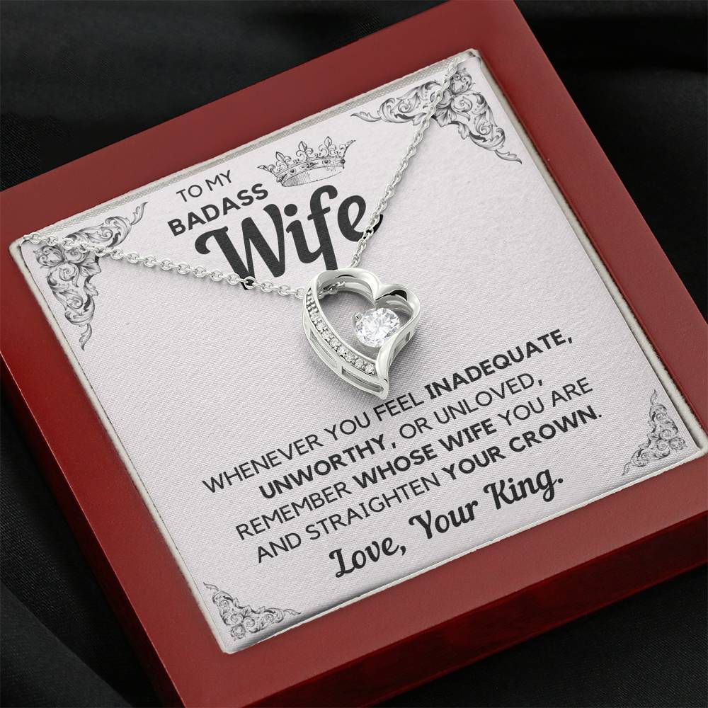 TO MY BADASS WIFE CROWN DECORATION HEART NECKLACE GIFT SET - ON CLOUD NINE GIFTS