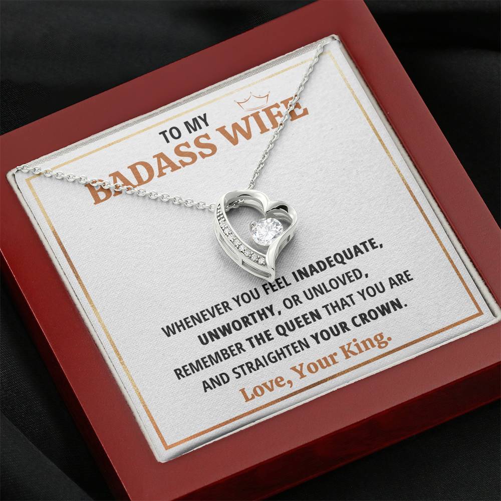 TO MY BADASS WIFE QUEEN HEART NECKLACE GIFT SET - ON CLOUD NINE GIFTS