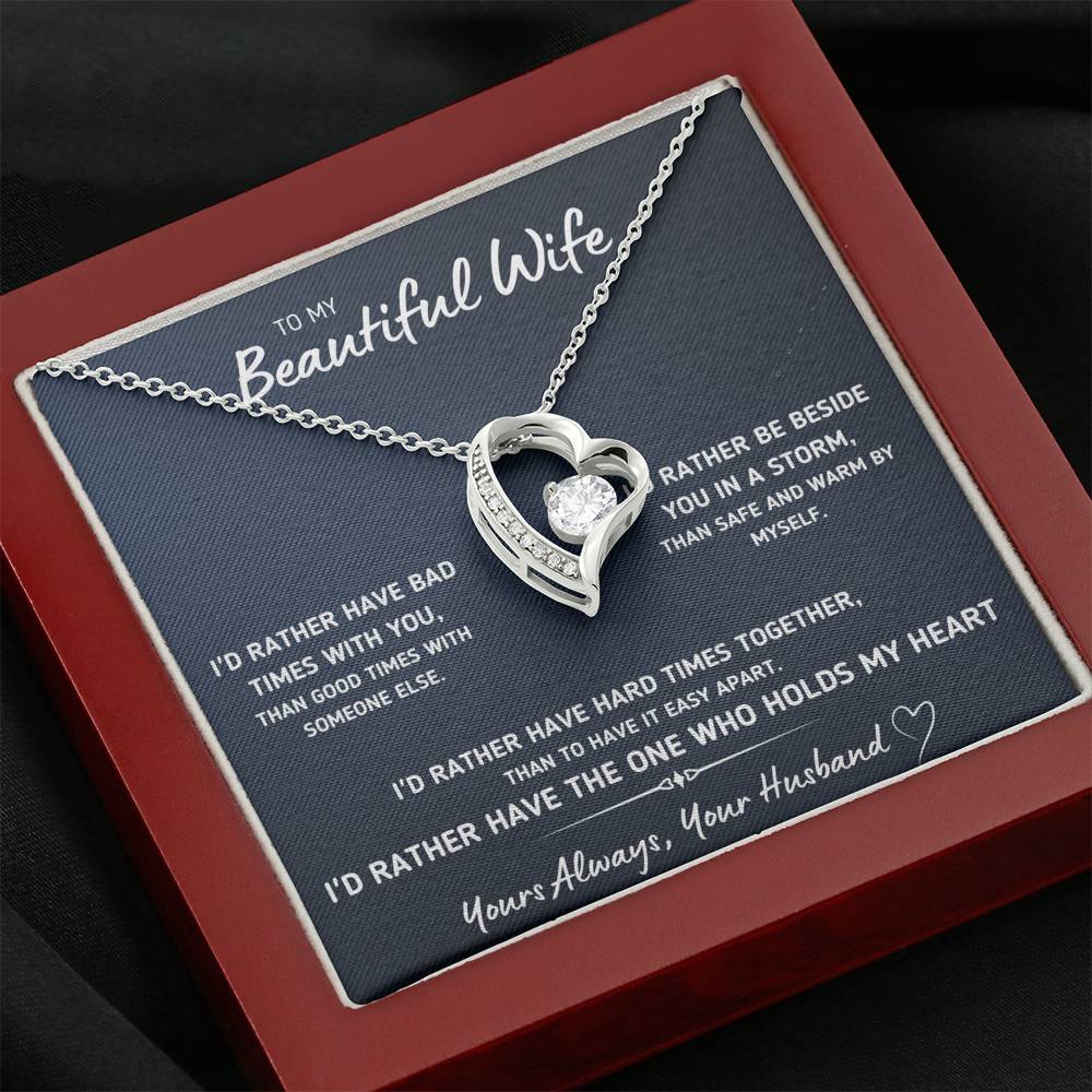 TO MY BEAUTIFUL WIFE "I'D RATHER" HEART NECKLACE GIFT SET - ON CLOUD NINE GIFTS