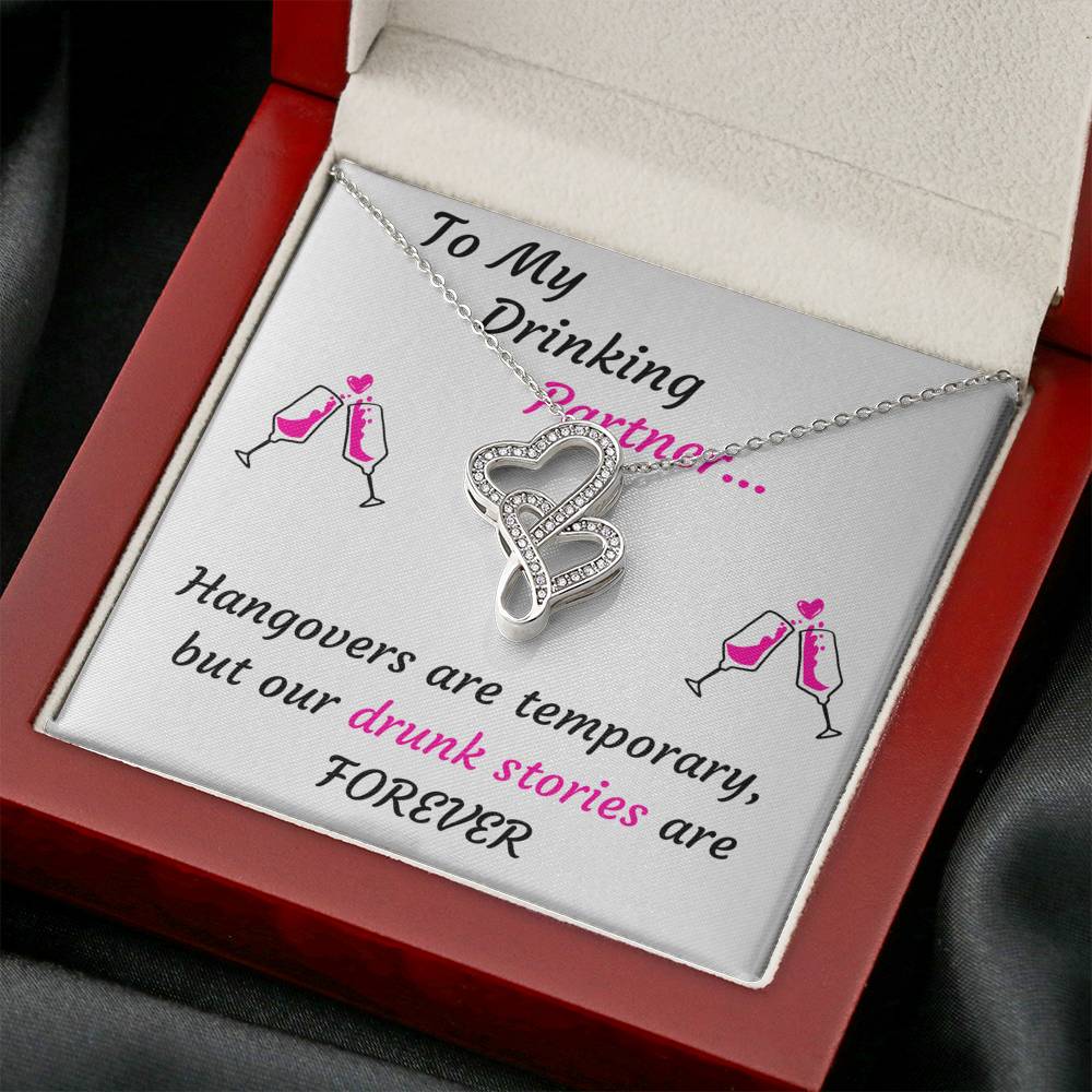 DRINKING PARTNERS DOUBLE HEARTS NECKLACE GIFT SET - ON CLOUD NINE GIFTS