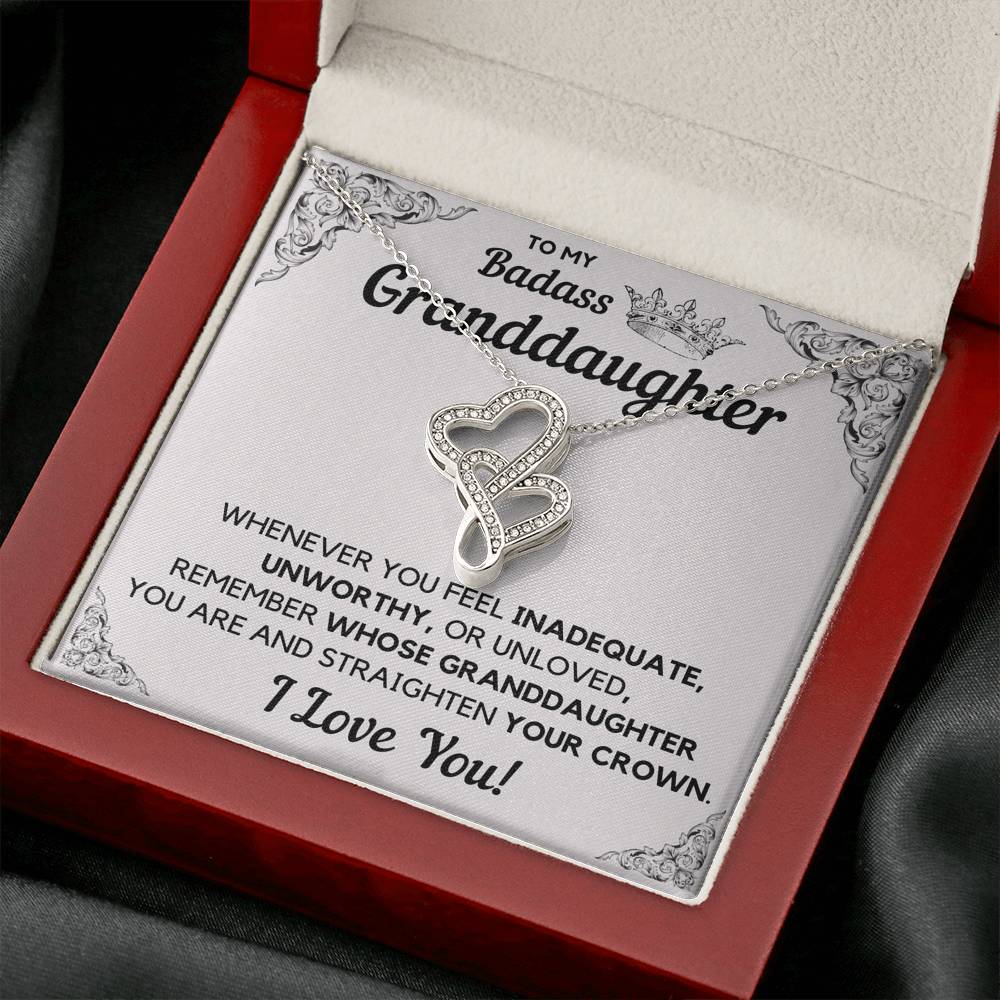 TO MY BADASS GRANDDAUGHTER CROWN DECORATION DOUBLE HEARTS NECKLACE GIFT SET - ON CLOUD NINE GIFTS
