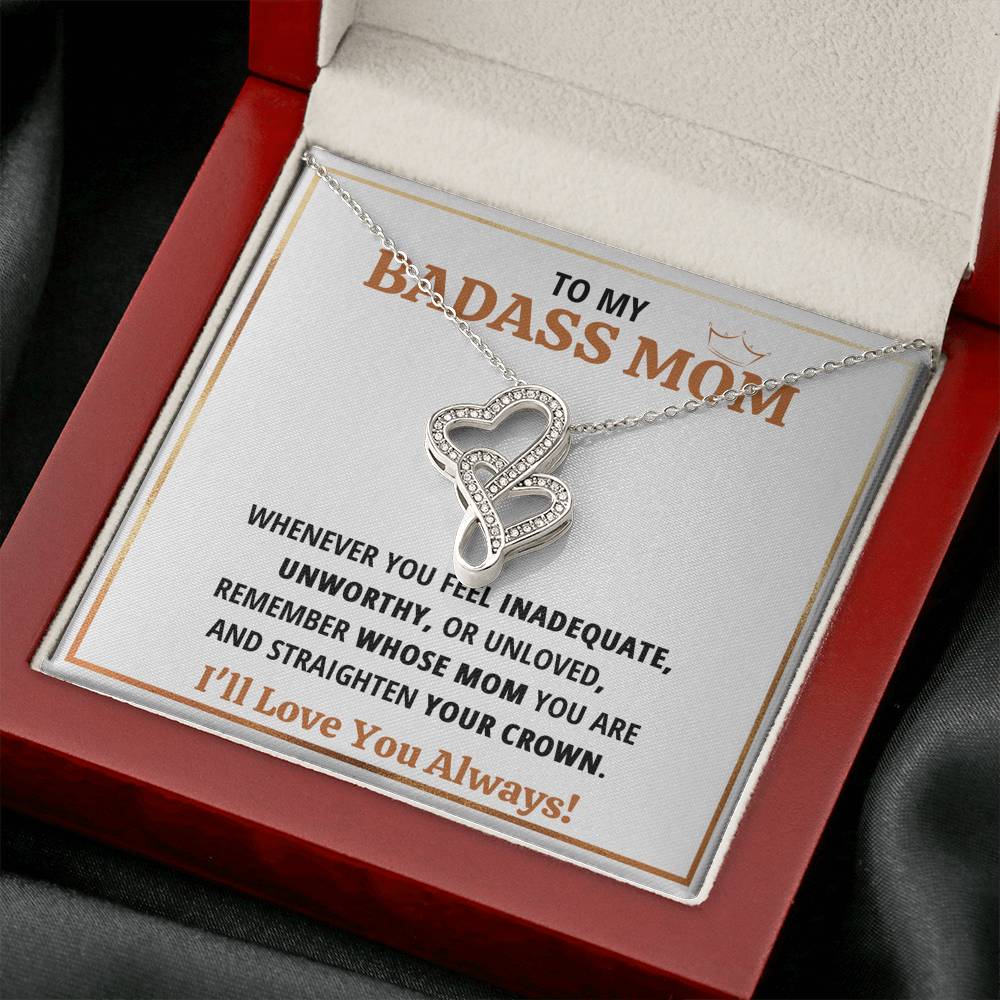 TO MY BADASS MOM CROWN DOUBLE HEARTS NECKLACE GIFT SET - ON CLOUD NINE GIFTS