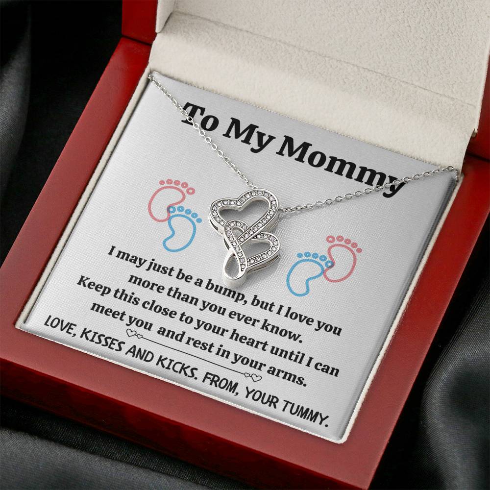 TO MY MOMMY "BABY FEET - WHITE" DOUBLE HEARTS NECKLACE GIFT SET - ON CLOUD NINE GIFTS