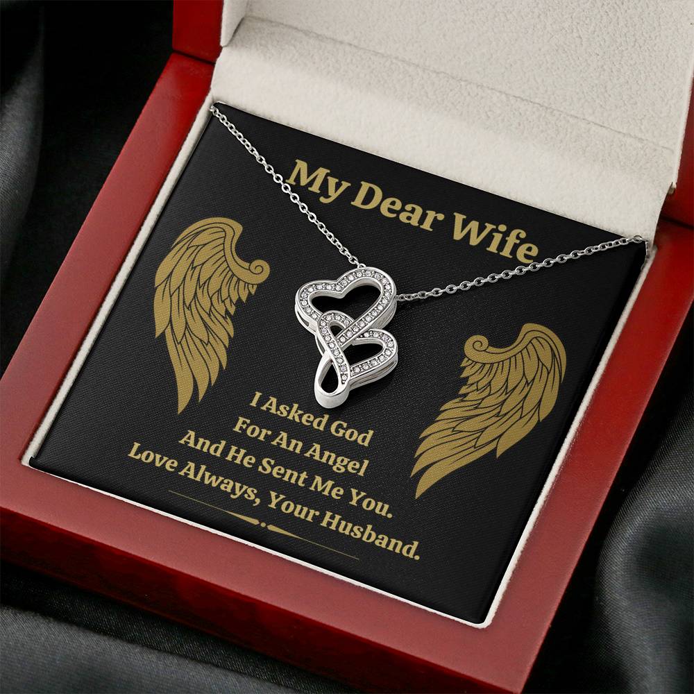 DEAR WIFE "ANGEL" DOUBLE HEARTS NECKLACE GIFT SET - ON CLOUD NINE GIFTS