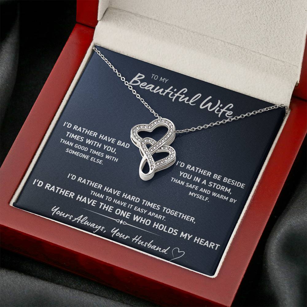 TO MY BEAUTIFUL WIFE "I'D RATHER" DOUBLE HEARTS NECKLACE GIFT SET - ON CLOUD NINE GIFTS