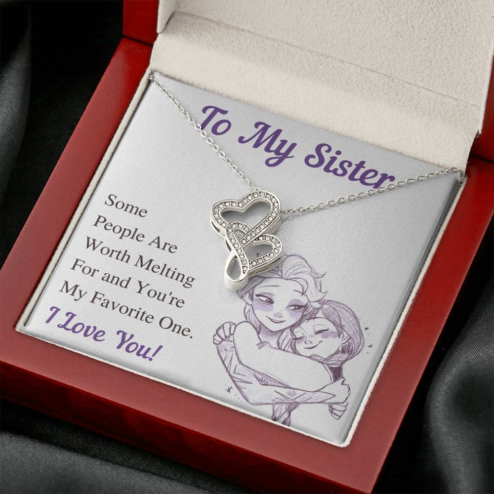TO MY SISTER WORTH MELTING DOUBLE HEARTS NECKLACE GIFT SET - ON CLOUD NINE GIFTS