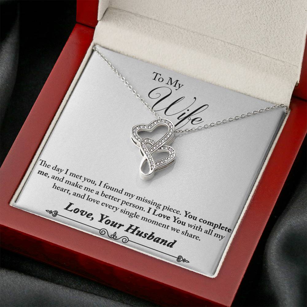 TO MY WIFE "MISSING PIECE - SO" DOUBLE HEARTS NECKLACE GIFT SET - ON CLOUD NINE GIFTS