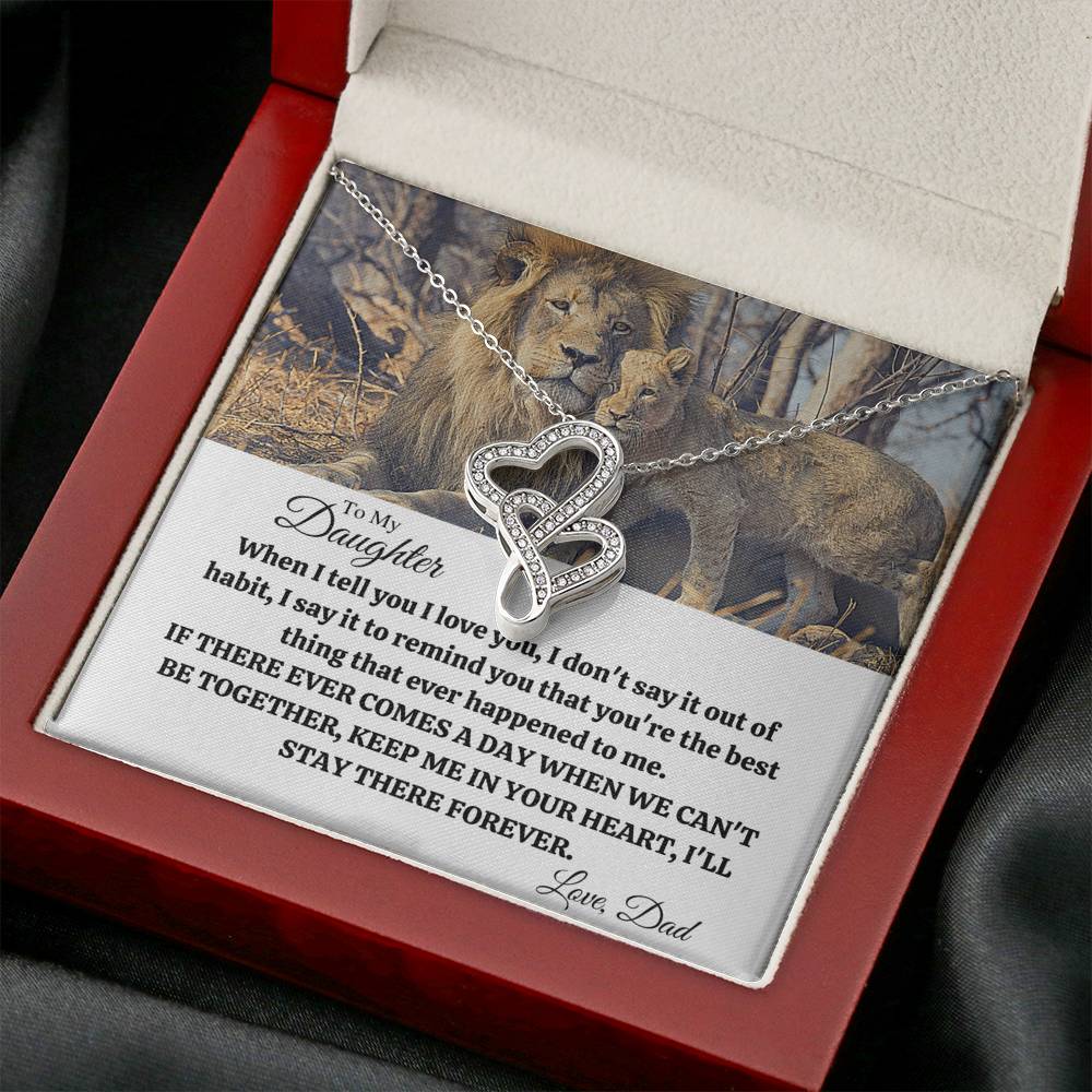 TO MY DAUGHTER "OUT OF HABIT - LION" DOUBLE HEARTS NECKLACE GIFT SET - ON CLOUD NINE GIFTS
