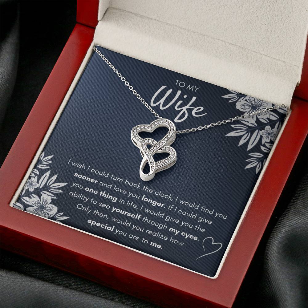 TO MY WIFE "FIND YOU SOONER" DOUBLE HEARTS NECKLACE GIFT SET - ON CLOUD NINE GIFTS