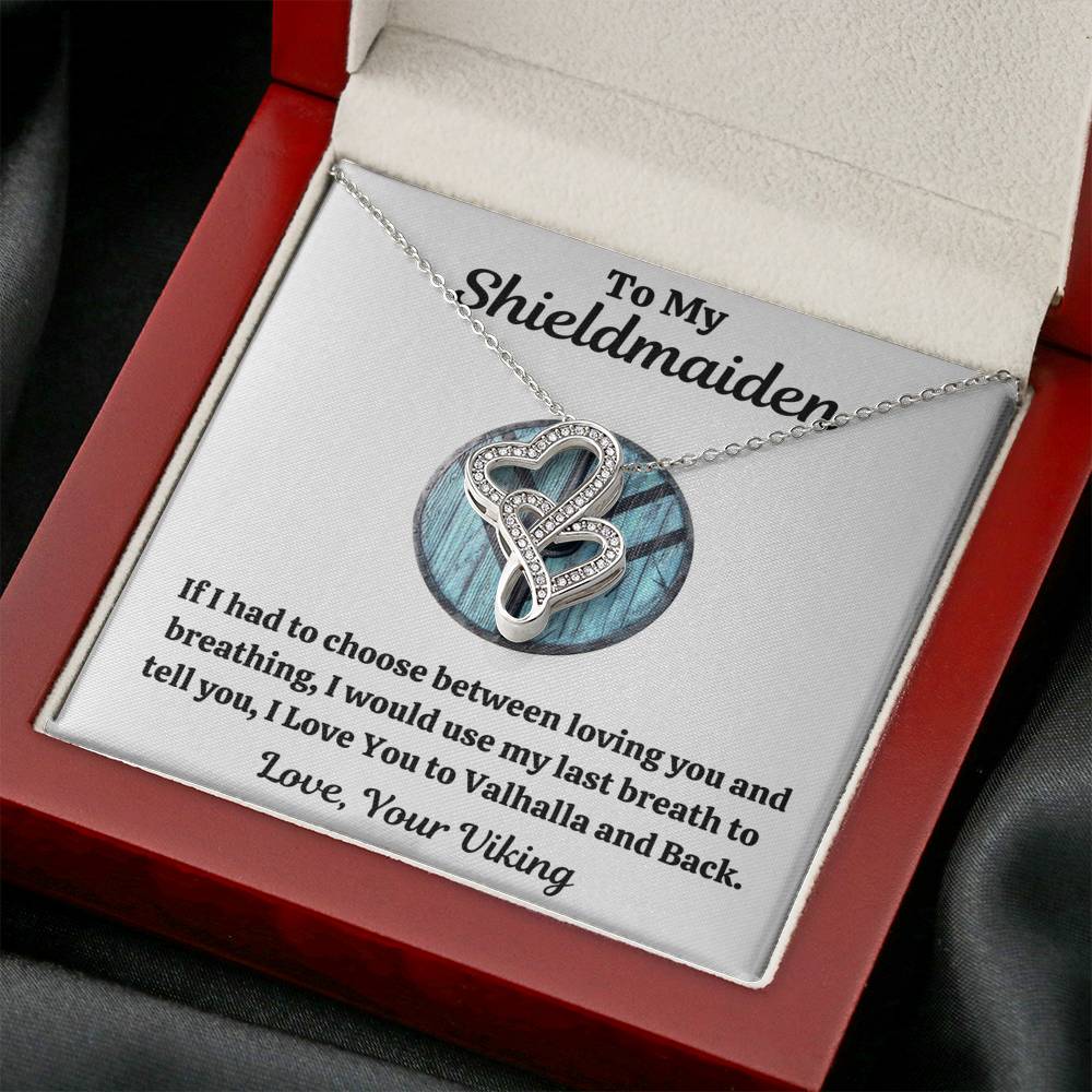 TO MY SHIELDMAIDEN "BREATHING - BLUE" DOUBLE HEARTS NECKLACE GIFT SET - ON CLOUD NINE GIFTS