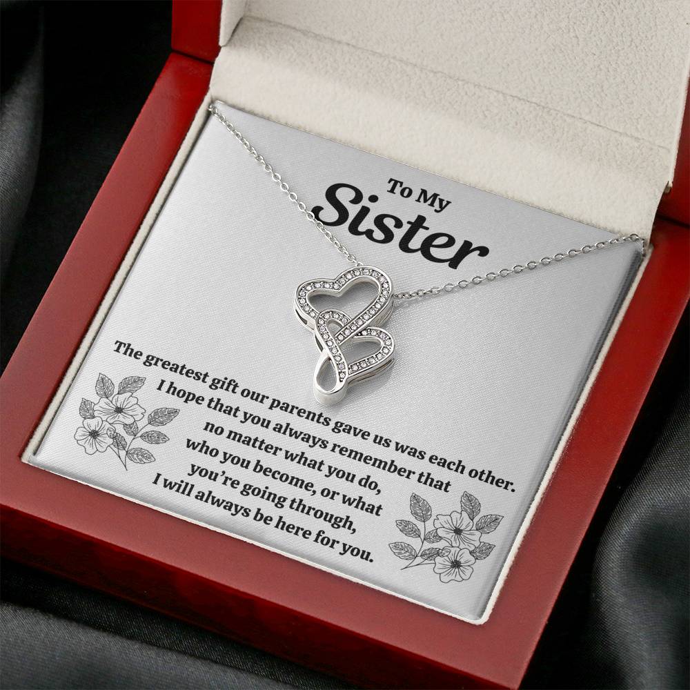 TO MY SISTER "OUR PARENTS" DOUBLE HEARTS NECKLACE GIFT SET - ON CLOUD NINE GIFTS