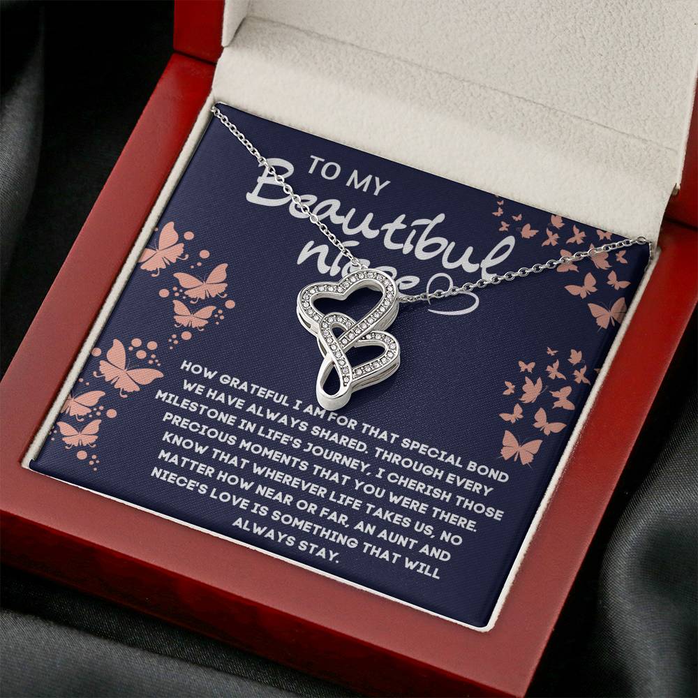 TO MY BEAUTIFUL NIECE DOUBLE HEARTS NECKLACE GIFT SET - ON CLOUD NINE GIFTS