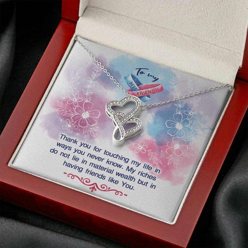 TO MY BEST FRIEND "MY RICHES" DOUBLE HEARTS NECKLACE GIFT SET - ON CLOUD NINE GIFTS