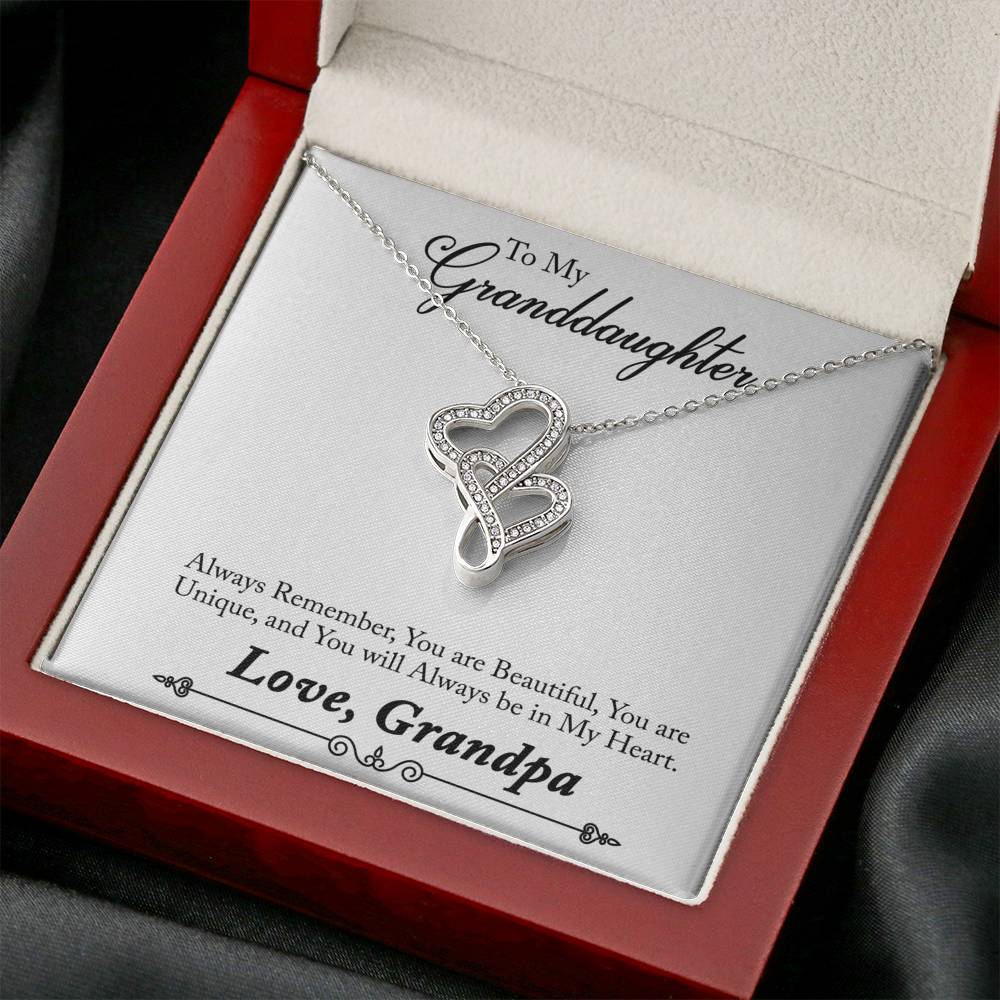 TO MY GRANDDAUGHTER "ALWAYS REMEMBER - SO" DOUBLE HEARTS NECKLACE GIFT SET - ON CLOUD NINE GIFTS