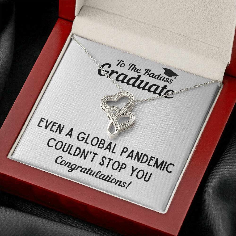 TO THE BADASS GRADUATE STOP DOUBLE HEARTS NECKLACE GIFT SET - ON CLOUD NINE GIFTS