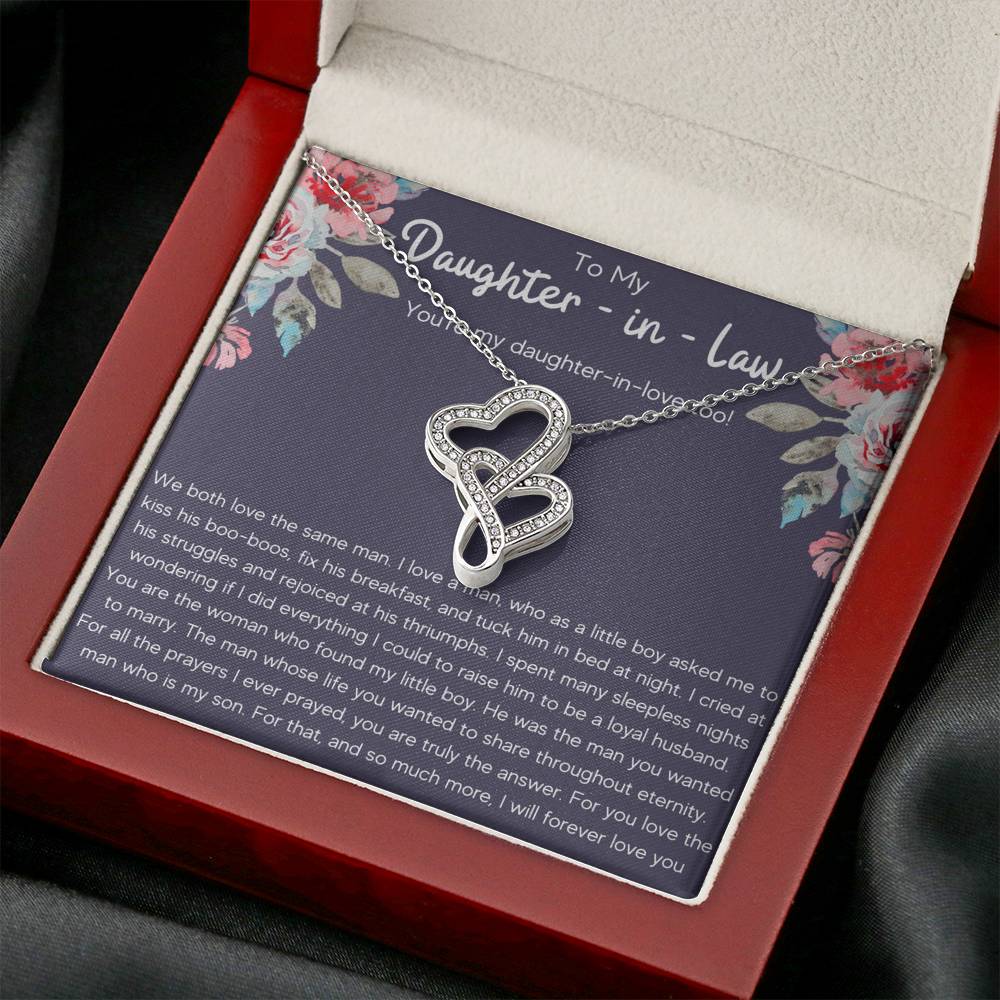 TO MY DAUGHTER IN LAW "DAUGHTER IN LOVE" DOUBLE HEARTS NECKLACE GIFT SET - ON CLOUD NINE GIFTS