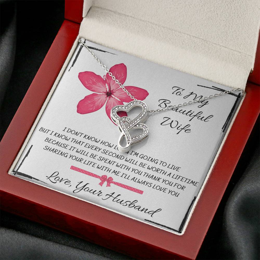 TO MY BEAUTIFUL WIFE "EVERY SECOND" DOUBLE HEARTS NECKLACE GIFT SET - ON CLOUD NINE GIFTS