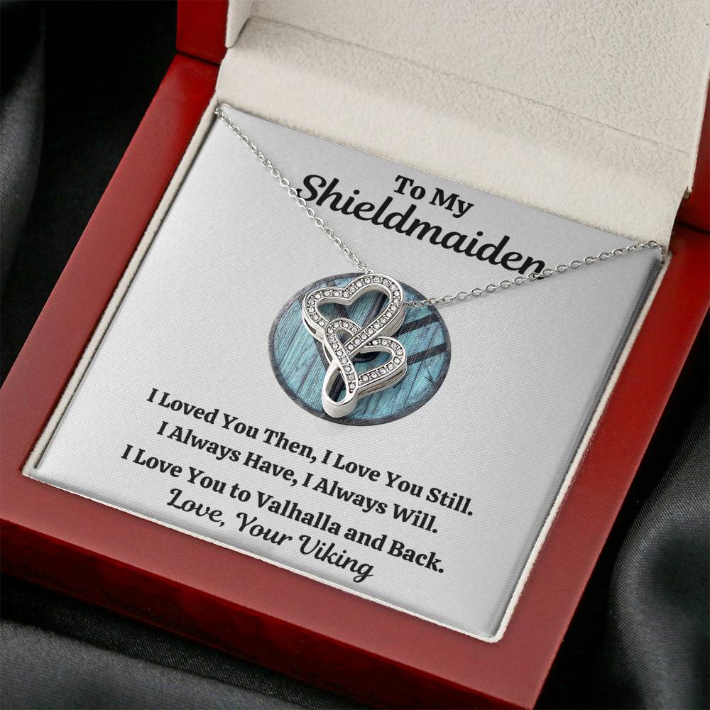 TO MY SHIELDMAIDEN "ALWAYS WILL - BLUE" DOUBLE HEARTS NECKLACE GIFT SET - ON CLOUD NINE GIFTS