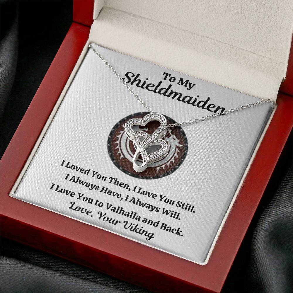 TO MY SHIELDMAIDEN "ALWAYS WILL - RED" DOUBLE HEARTS NECKLACE GIFT SET - ON CLOUD NINE GIFTS