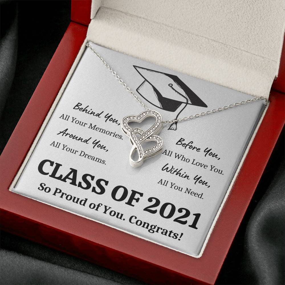 GRADUATION ALL YOU NEED DOUBLE HEARTS NECKLACE GIFT SET - ON CLOUD NINE GIFTS