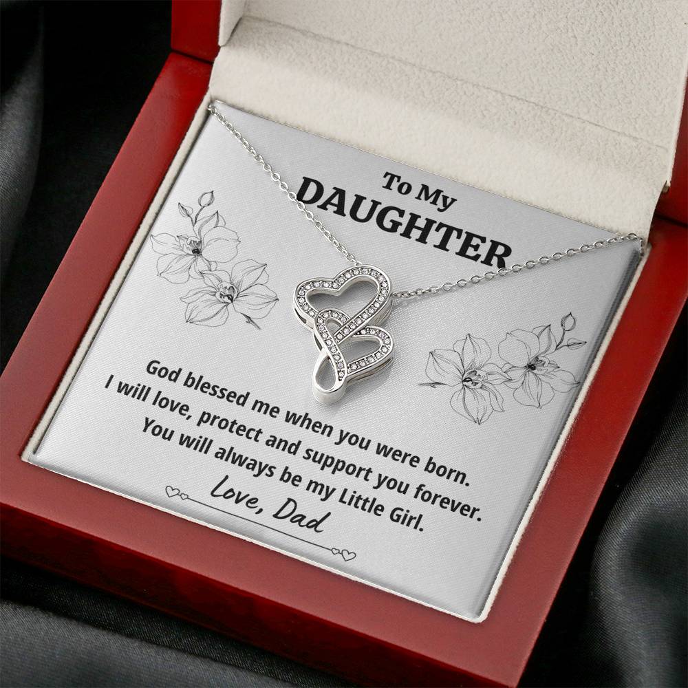 TO MY DAUGHTER FROM DAD "LITTLE GIRL" DOUBLE HEARTS NECKLACE GIFT SET - ON CLOUD NINE GIFTS