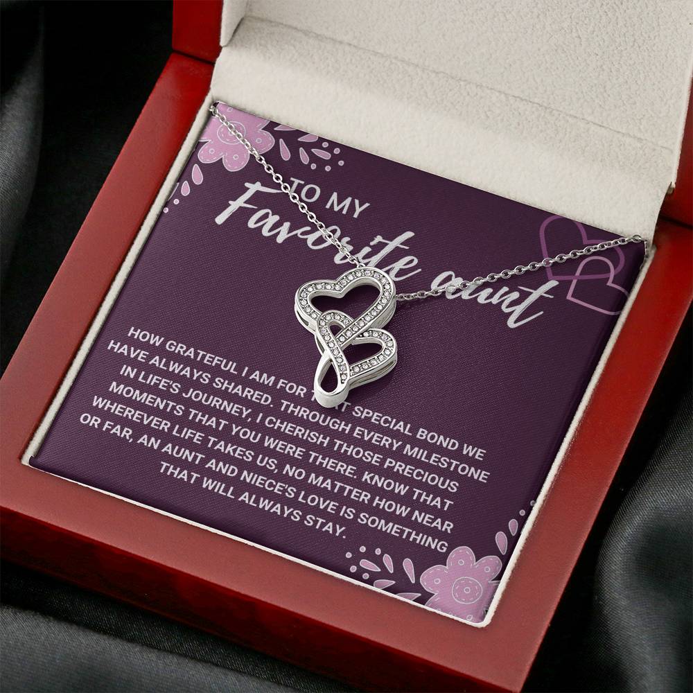 TO MY FAVORITE AUNT "LOVE WILL ALWAYS STAY" DOUBLE HEARTS NECKLACE GIFT SET - ON CLOUD NINE GIFTS