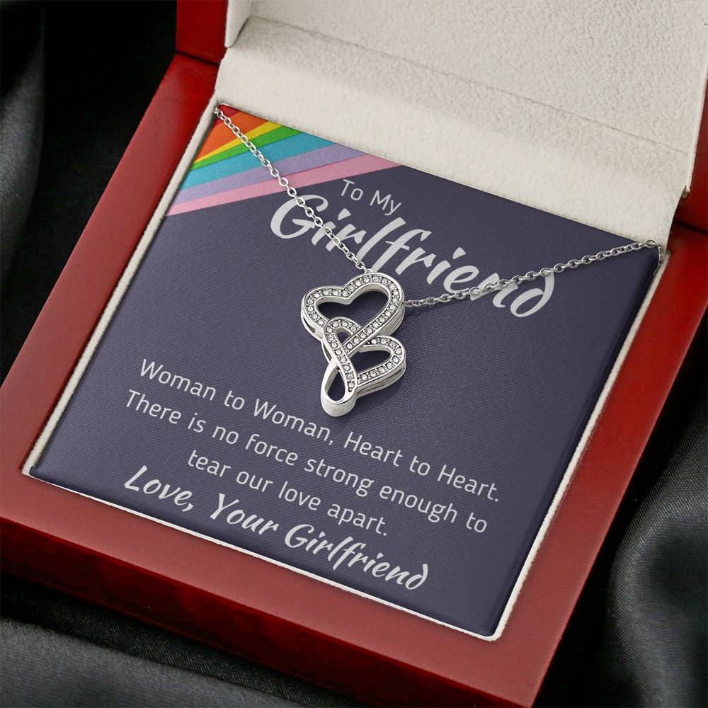 TO MY GIRLFRIEND "WOMAN TO WOMAN" DOUBLE HEARTS NECKLACE GIFT SET - ON CLOUD NINE GIFTS