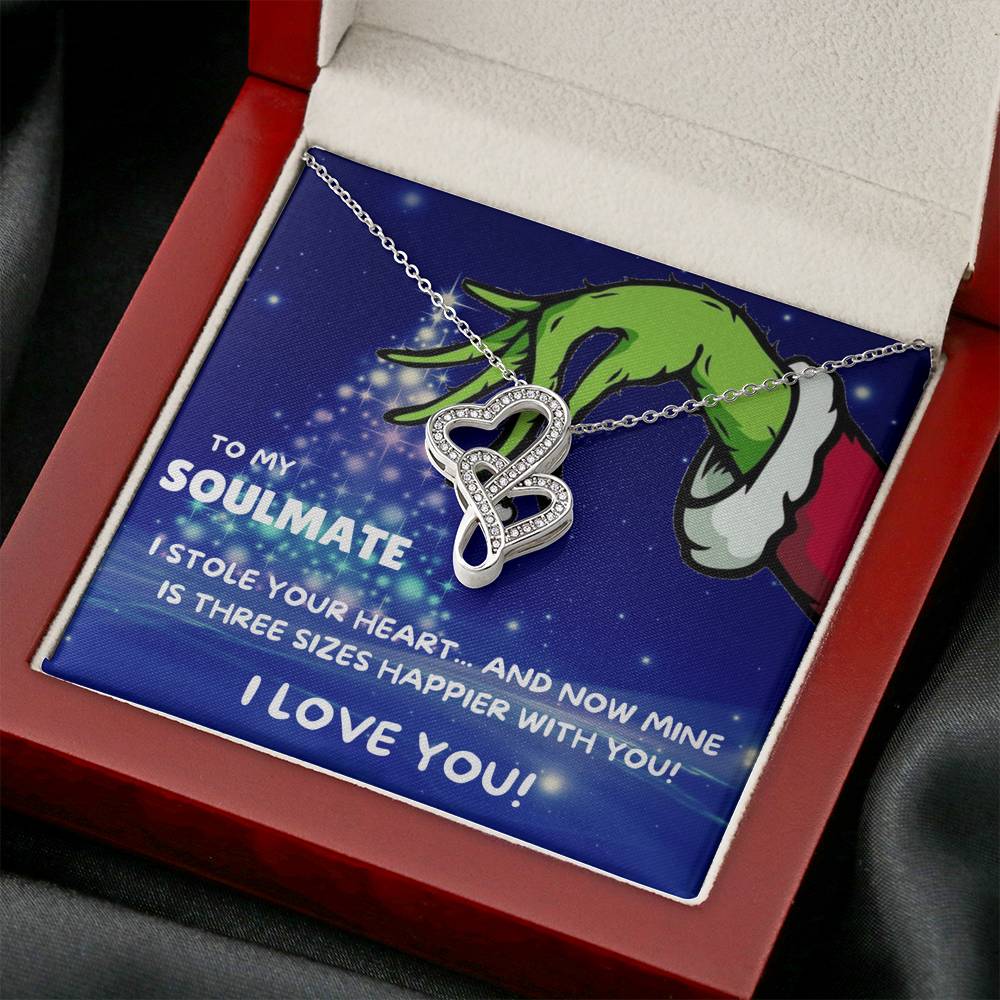 TO MY SOULMATE "THREE SIZES HAPPIER - TREE" DOUBLE HEARTS NECKLACE GIFT SET - ON CLOUD NINE GIFTS