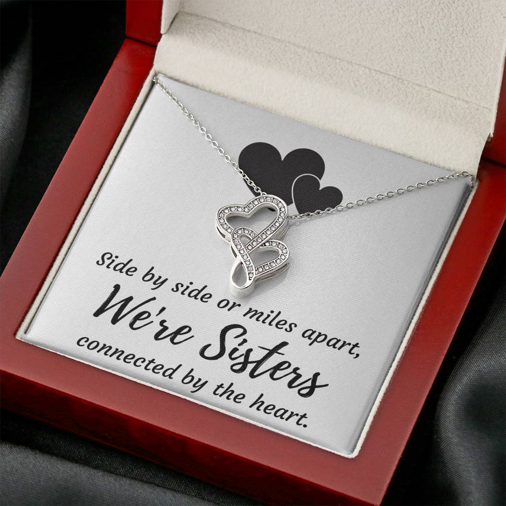 SISTERS CONNECTED BY THE HEART DOUBLE HEARTS NECKLACE GIFT SET - ON CLOUD NINE GIFTS