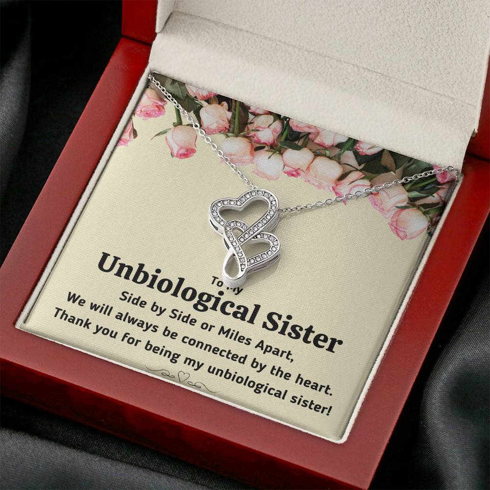 TO MY UNBIOLOGICAL SISTER "CONNECTED BY THE HEART" DOUBLE HEARTS NECKLACE GIFT SET - ON CLOUD NINE GIFTS