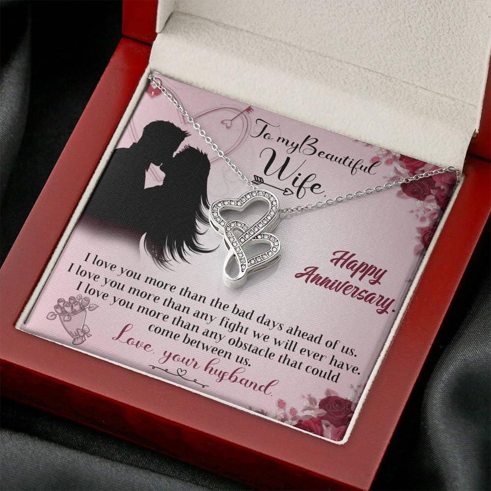 TO MY BEAUTIFUL WIFE "ANY FIGHT" DOUBLE HEARTS NECKLACE ANNIVERSARY GIFT SET - ON CLOUD NINE GIFTS
