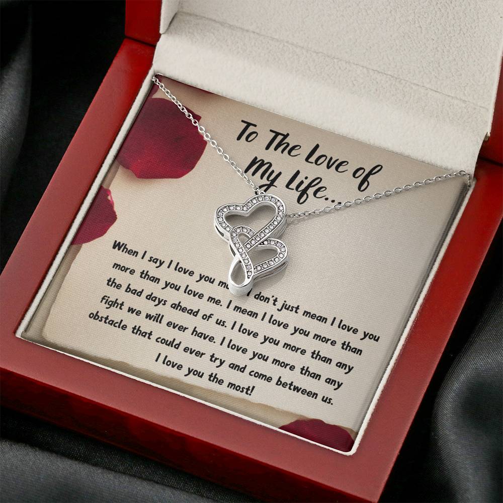 TO THE LOVE OF MY LIFE "LOVE NOTE" DOUBLE HEARTS NECKLACE GIFT SET - ON CLOUD NINE GIFTS