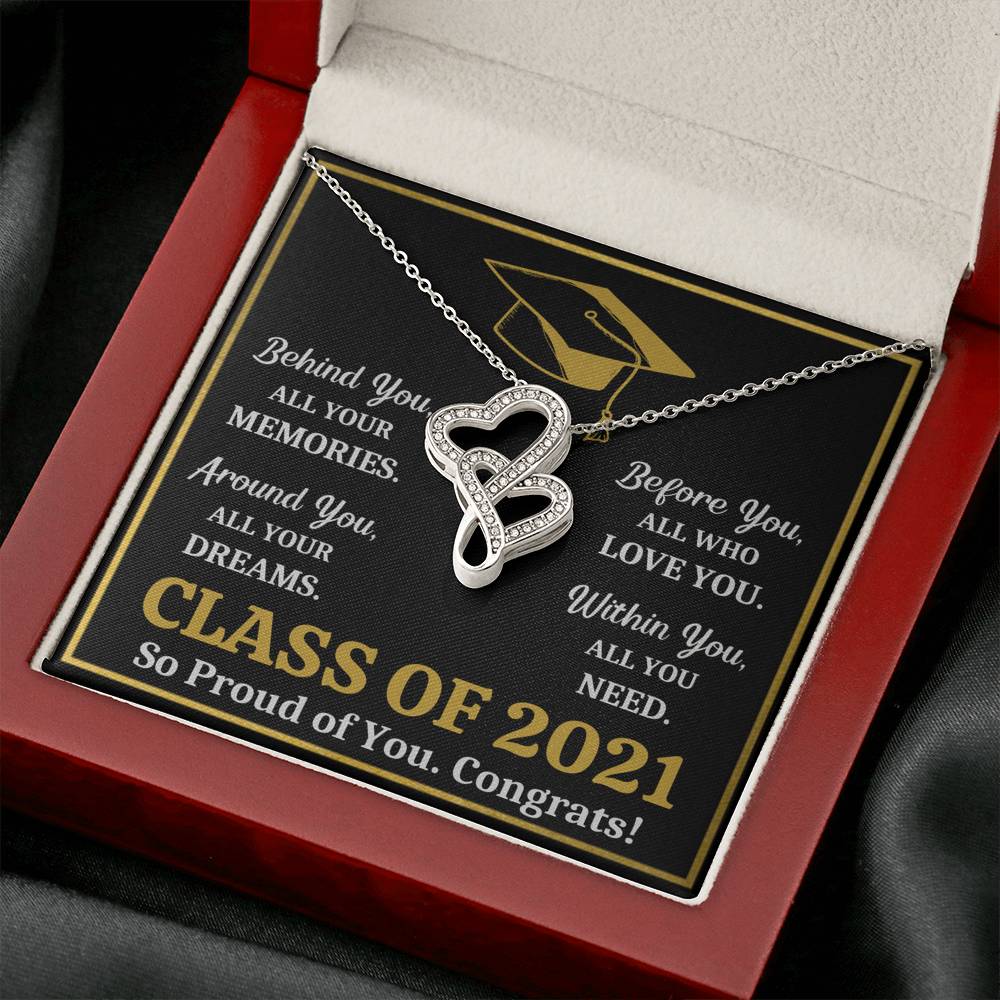 GRADUATION 2021 ALL YOU NEED GOLD DOUBLE HEARTS NECKLACE GIFT SET - ON CLOUD NINE GIFTS