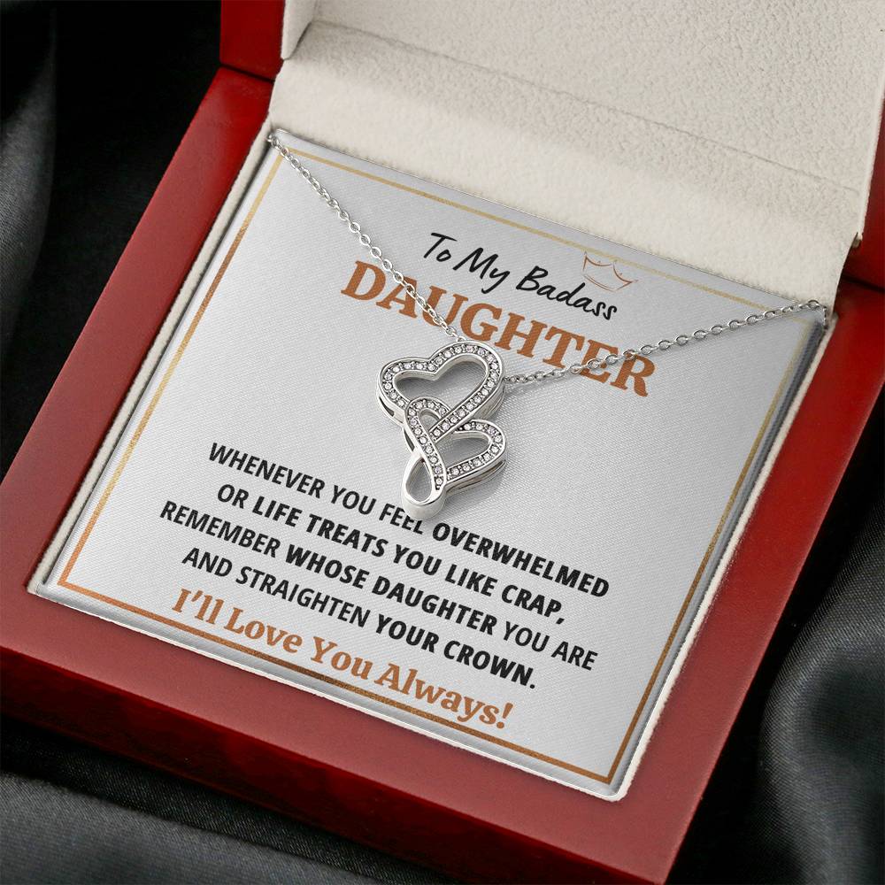 TO MY BADASS DAUGHTER "CRAP - WHITE" DOUBLE HEARTS NECKLACE GIFT SET - ON CLOUD NINE GIFTS
