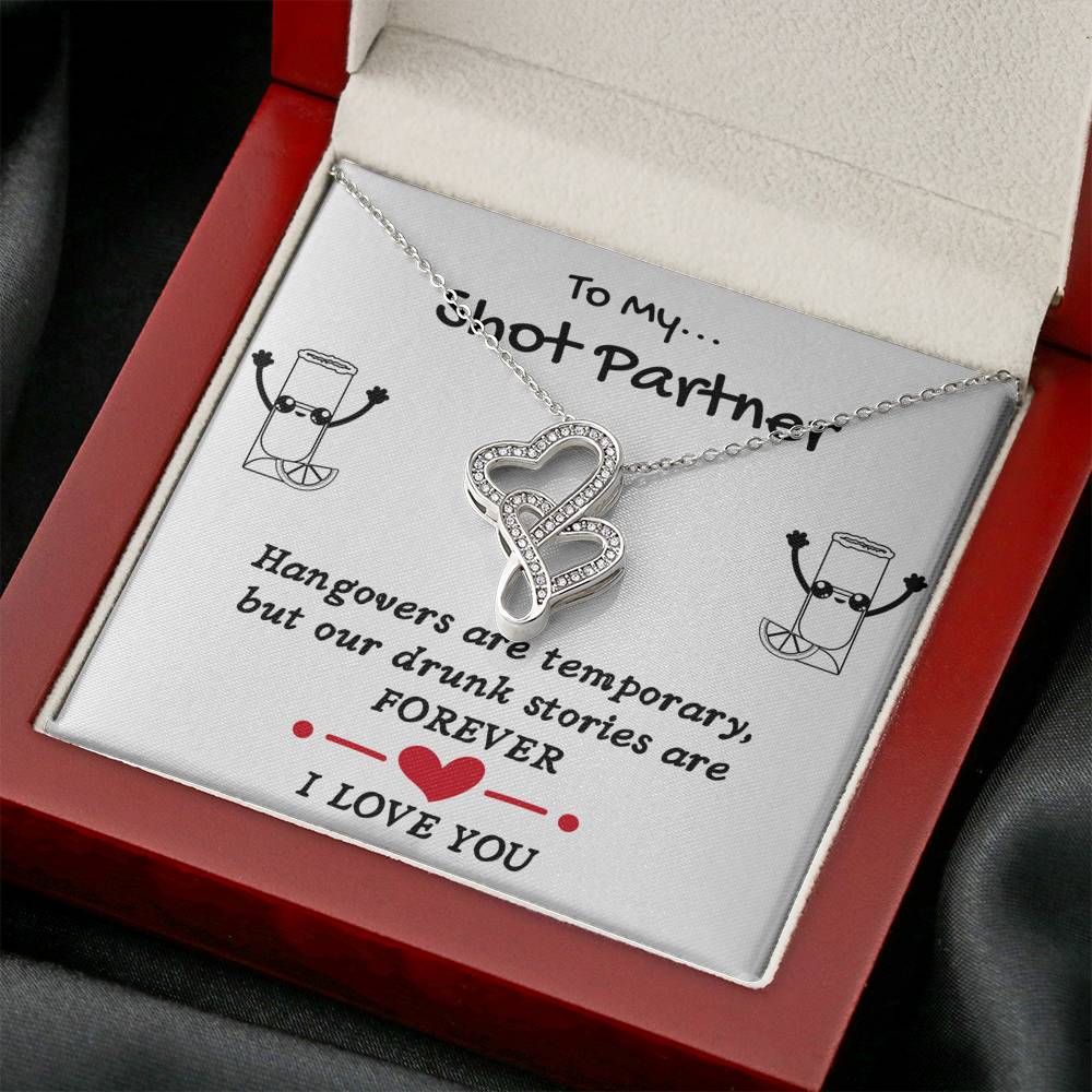 TO MY SHOT PARTNER DOUBLE HEARTS NECKLACE GIFT SET - ON CLOUD NINE GIFTS