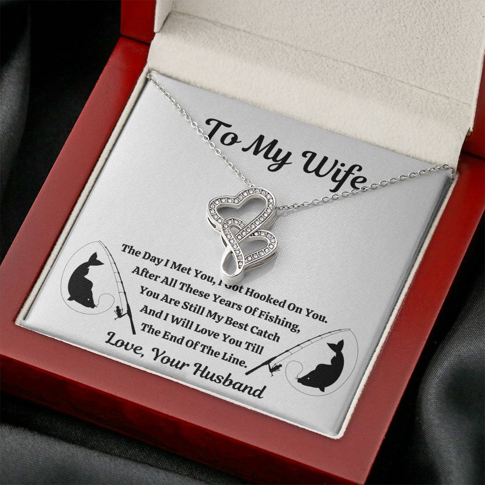TO MY WIFE "FISHING" DOUBLE HEARTS NECKLACE GIFT SET - ON CLOUD NINE GIFTS